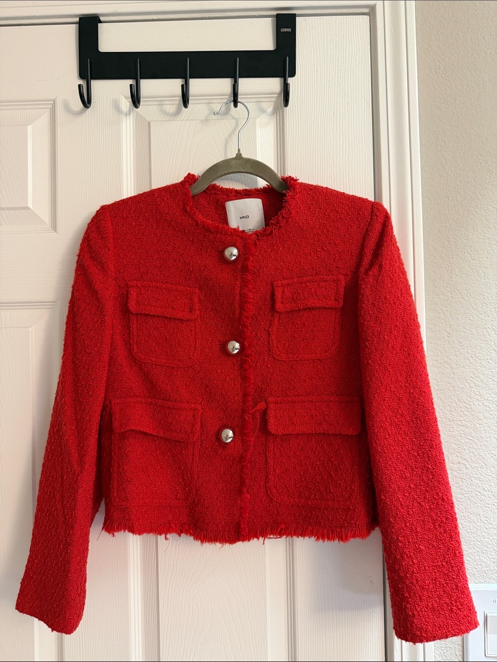 Mango Red Textured Bouclé Blazer